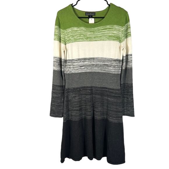 Jessica Howard Green & Gray Multicolor Long Sleeve Sweater Dress Women Sz M - Picture 1 of 7